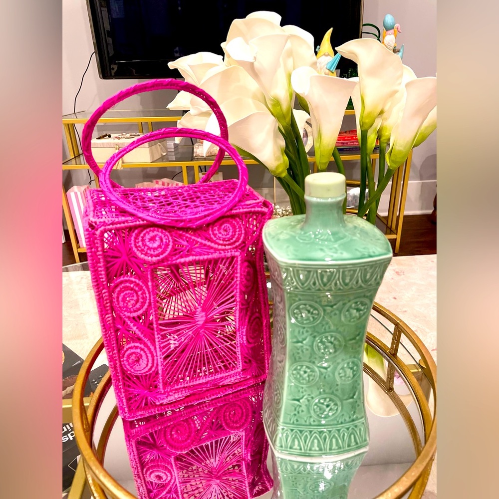 Fuchsia Iraca / Raffia Summer Purse